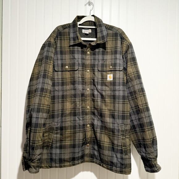 Carhartt Other - Carhartt Hubbard Plaid Flannel Sherpa Lined Jacket Mens Large Green Gray